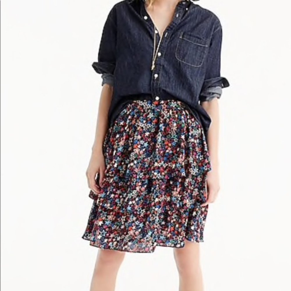 J. CREW navy black ruffle tiered kaleidoscope star print skirt